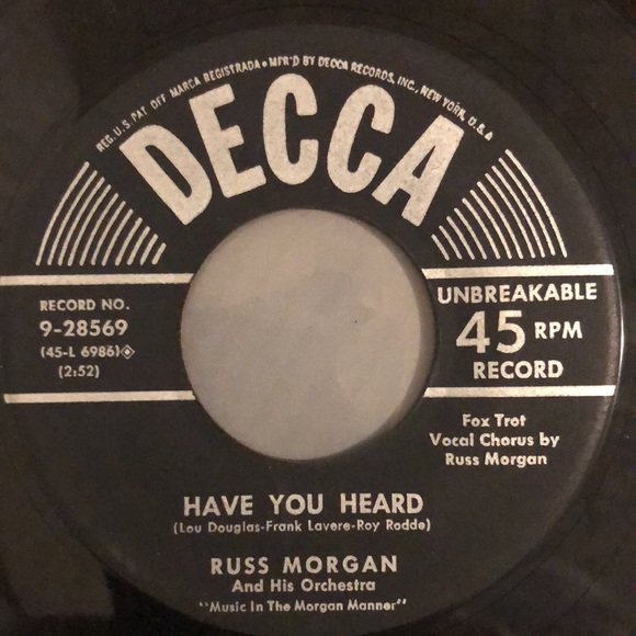 Russ Morgan Tell Me Your Mine Vinyl 45 Record - Picture 3 of 5